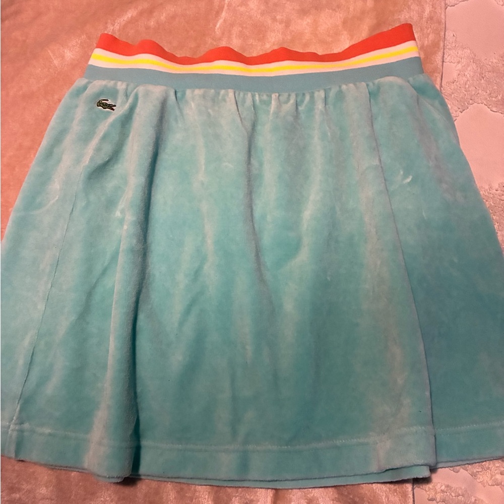 Vintage Lacoste Velour Terry Cloth Turquoise Skirt Multicolor Waistband  Size 38